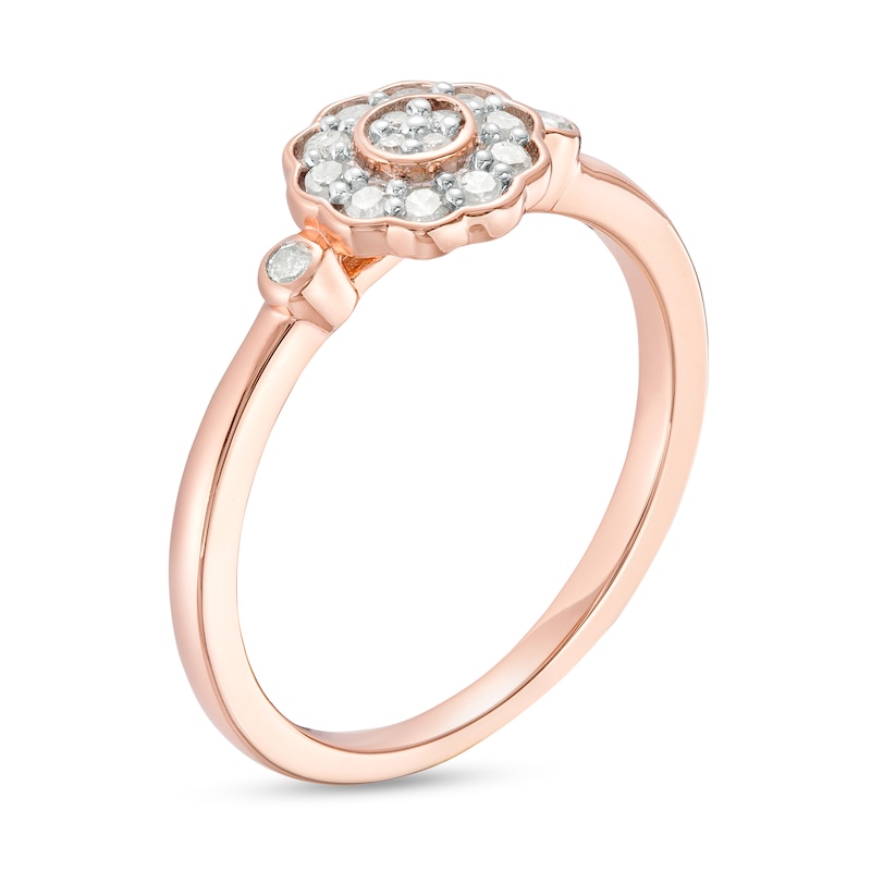 0.21 CT. T.W. Multi-Diamond Flower Promise Ring in Sterling Silver with Rose Flash Plate|Peoples Jewellers