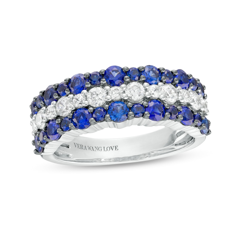 Vera Wang Love Collection Blue Sapphire and 0.45 CT. T.W. Diamond Triple Row Band in 10K White Gold|Peoples Jewellers