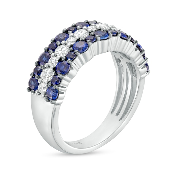 Vera Wang Love Collection Blue Sapphire and 0.45 CT. T.W. Diamond Triple Row Band in 10K White Gold