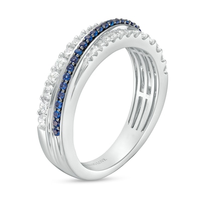 Vera Wang Love Collection Blue Sapphire and 0.29 CT. T.W. Diamond Diagonal Band in 10K White Gold