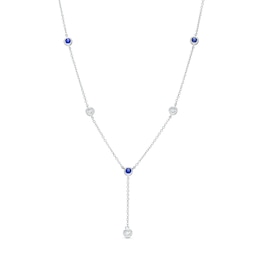 Vera Wang Love Collection Blue Sapphire and 0.18 CT. T.W. Diamond Station &quot;Y&quot; Necklace in 10K White Gold - 19&quot;