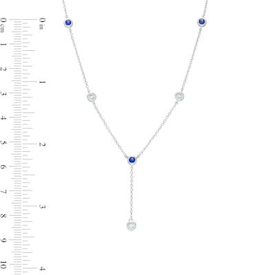 Vera Wang Love Collection Blue Sapphire and 0.18 CT. T.W. Diamond Station "Y" Necklace in 10K White Gold - 19"