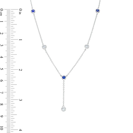 Vera Wang Love Collection Blue Sapphire and 0.18 CT. T.W. Diamond Station "Y" Necklace in 10K White Gold - 19"