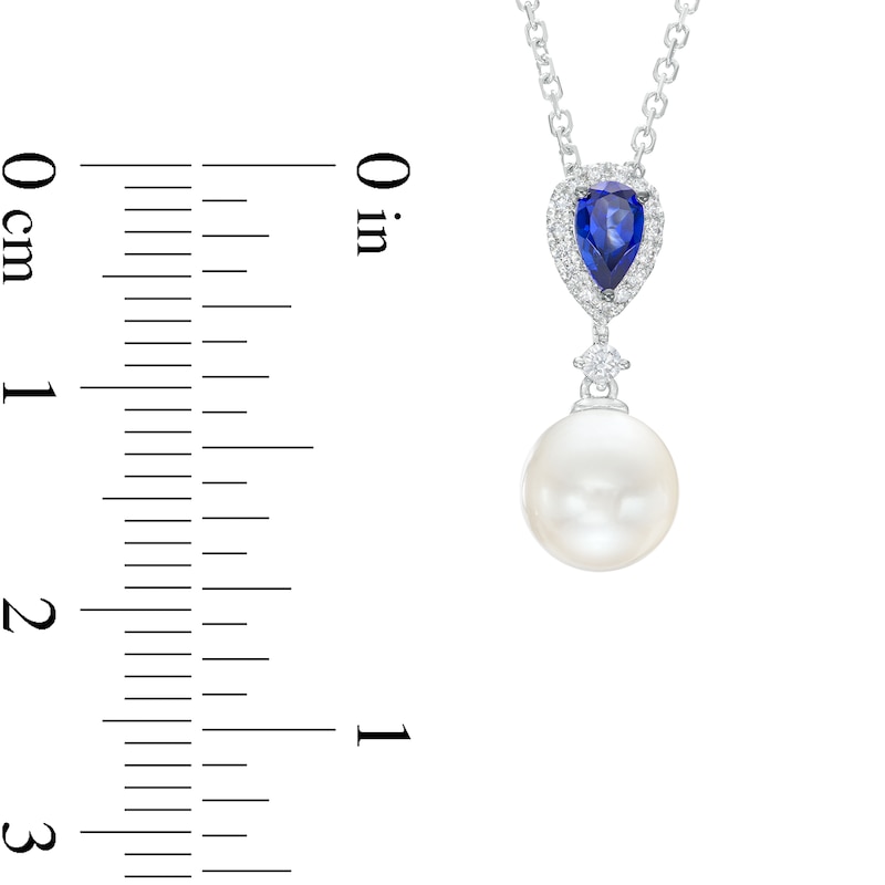 Vera Wang Love Collection Freshwater Cultured Pearl, Blue Sapphire and 0.05 CT. T.W. Diamond Pendant in 10K White Gold