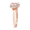 7.0mm Heart-Shaped Morganite, Pear-Shaped Aquamarine, and 0.20 CT. T.W. Diamond Frame Toi et Moi Ring in 10K Rose Gold