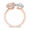 Thumbnail Image 4 of 7.0mm Heart-Shaped Morganite, Pear-Shaped Aquamarine, and 0.20 CT. T.W. Diamond Frame Toi et Moi Ring in 10K Rose Gold