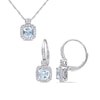 Thumbnail Image 0 of 5.0mm Cushion-Cut Aquamarine and 0.29 CT. T.W. Diamond Frame Pendant and Drop Earrings Set in 10K White Gold - 17"