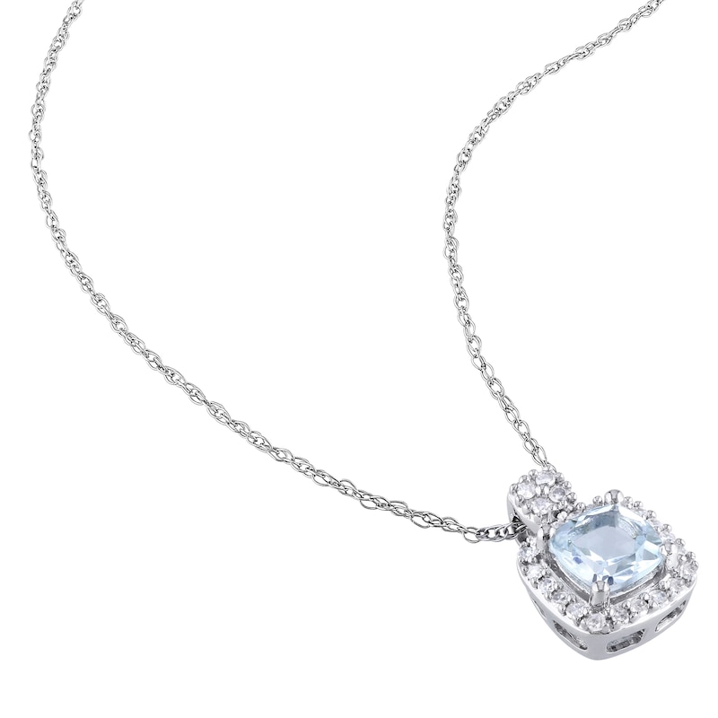 5.0mm Cushion-Cut Aquamarine and 0.29 CT. T.W. Diamond Frame Pendant and Drop Earrings Set in 10K White Gold - 17"