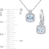 Thumbnail Image 4 of 5.0mm Cushion-Cut Aquamarine and 0.29 CT. T.W. Diamond Frame Pendant and Drop Earrings Set in 10K White Gold - 17"
