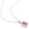 Oval Amethyst, White Topaz, and 0.065 CT. T.W. Diamond Frame Pendant and Drop Earrings Set in 14K Rose Gold - 17"