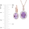 Oval Amethyst, White Topaz, and 0.065 CT. T.W. Diamond Frame Pendant and Drop Earrings Set in 14K Rose Gold - 17"