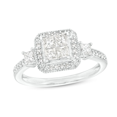 0.68 CT. T.W. Quad Princess-Cut Diamond Frame Engagement Ring in 10K White Gold (H/I1)