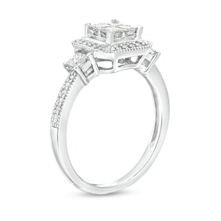 0.68 CT. T.W. Quad Princess-Cut Diamond Frame Engagement Ring in 10K White Gold (H/I1)