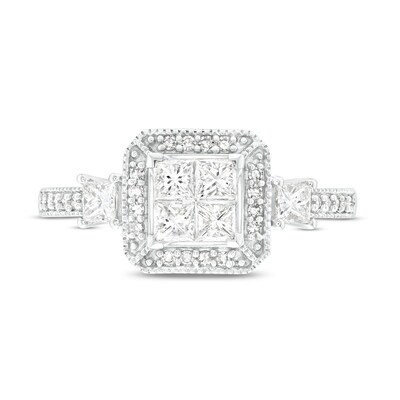 0.68 CT. T.W. Quad Princess-Cut Diamond Frame Engagement Ring in 10K White Gold (H/I1)