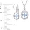 Oval Aquamarine, White Topaz, and 0.065 CT. T.W. Diamond Frame Pendant and Drop Earrings Set in 14K White Gold - 17"