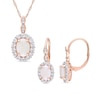 Thumbnail Image 0 of Oval Opal, White Topaz, and 0.065 CT. T.W. Diamond Frame Pendant and Drop Earrings Set in 14K Rose Gold - 17"