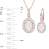 Thumbnail Image 4 of Oval Opal, White Topaz, and 0.065 CT. T.W. Diamond Frame Pendant and Drop Earrings Set in 14K Rose Gold - 17"