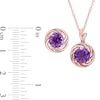 Amethyst, White Topaz, and Diamond Accent Frame Pendant and Stud Earrings Set in Sterling Silver with Rose Flash Plate