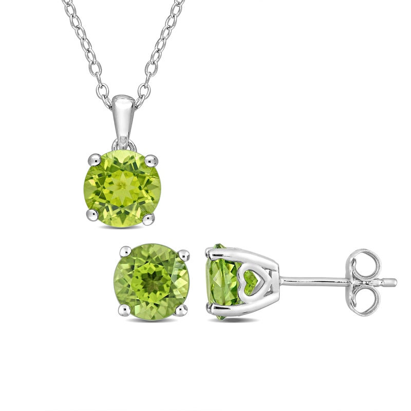7.0mm Peridot Solitaire Pendant and Stud Earrings Set in Sterling Silver|Peoples Jewellers