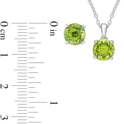 7.0mm Peridot Solitaire Pendant and Stud Earrings Set in Sterling Silver