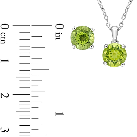 7.0mm Peridot Solitaire Pendant and Stud Earrings Set in Sterling Silver