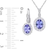 Thumbnail Image 4 of Oval Tanzanite, White Topaz, and 0.065 CT. T.W. Diamond Frame Pendant and Drop Earrings Set in 14K White Gold - 17"