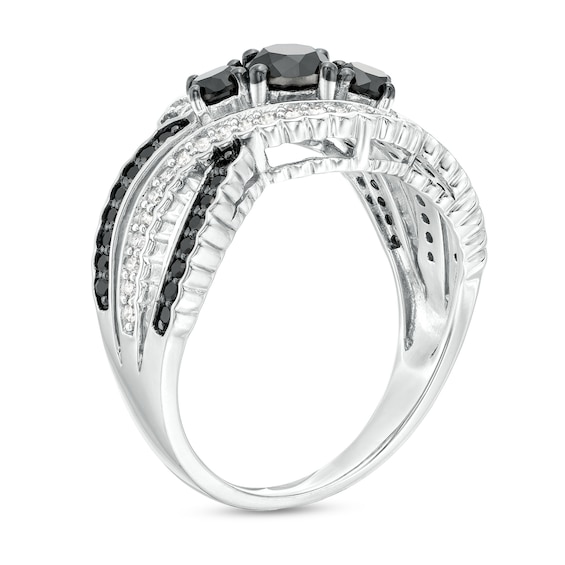 1.18 CT. T.W. Black and White Diamond Three Stone Bypass Engagement Ring in 10K White Gold