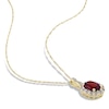 Thumbnail Image 3 of Oval Garnet, White Topaz, and 0.065 CT. T.W. Diamond Frame Pendant and Drop Earrings Set in 14K Gold - 17"