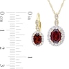 Thumbnail Image 4 of Oval Garnet, White Topaz, and 0.065 CT. T.W. Diamond Frame Pendant and Drop Earrings Set in 14K Gold - 17"