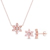 Thumbnail Image 0 of Pear-Shaped Morganite and 0.04 CT. T.W. Diamond Flower Necklace and Stud Earrings Set in 10K Rose Gold - 17"