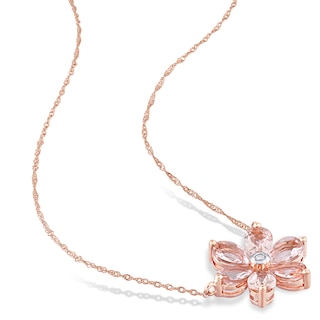 Pear-Shaped Morganite and 0.04 CT. T.W. Diamond Flower Necklace and Stud Earrings Set in 10K Rose Gold - 17"