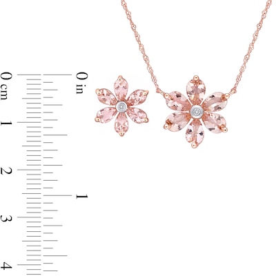 Pear-Shaped Morganite and 0.04 CT. T.W. Diamond Flower Necklace and Stud Earrings Set in 10K Rose Gold - 17"