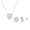 9.0mm White Lab-Created Sapphire Patterned Frame Necklace and Stud Earrings Set in 10K White Gold - 17"