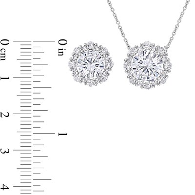 9.0mm White Lab-Created Sapphire Patterned Frame Necklace and Stud Earrings Set in 10K White Gold - 17"