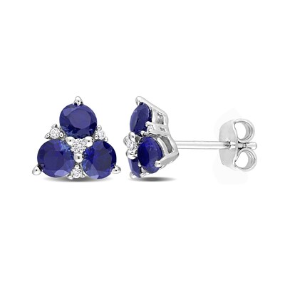 4.0mm Blue and White Lab-Created Sapphire Stud Earrings in Sterling Silver