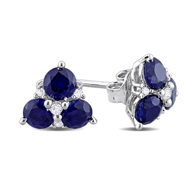 4.0mm Blue and White Lab-Created Sapphire Stud Earrings in Sterling Silver