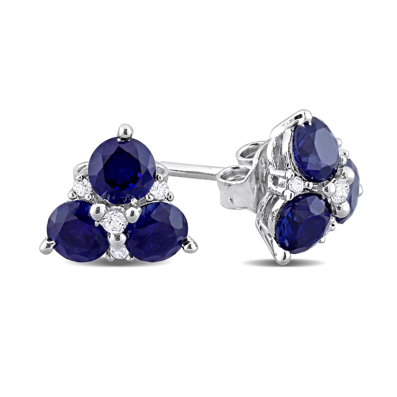 4.0mm Blue and White Lab-Created Sapphire Stud Earrings in Sterling Silver|Peoples Jewellers