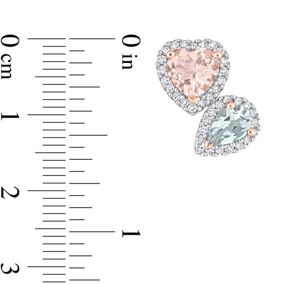 Heart-Shaped Morganite, Pear-Shaped Aquamarine, and 0.37 CT. T.W. Diamond Frame Stud Earrings in 10K Rose Gold