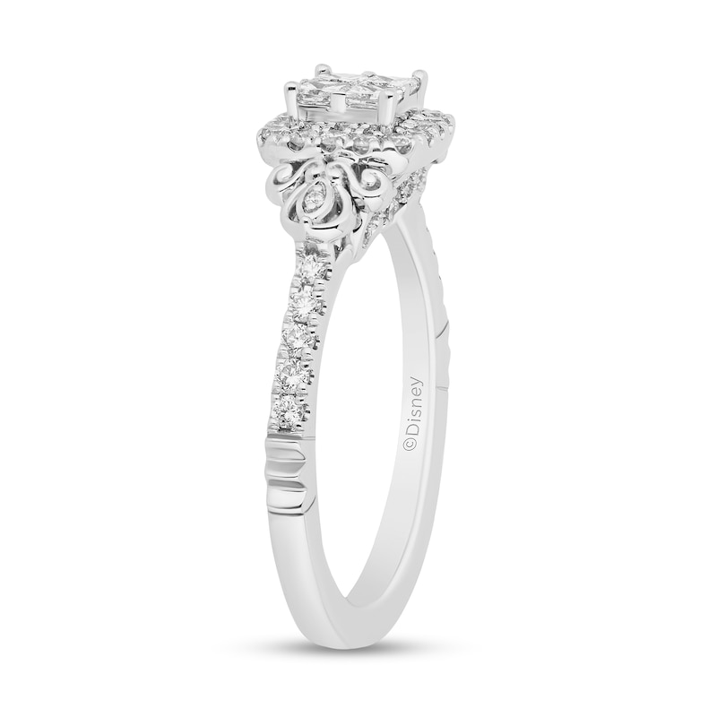 Enchanted Disney Cinderella 0.95 CT. T.W. Quad Princess-Cut Diamond Frame Engagement Ring in 14K White Gold|Peoples Jewellers