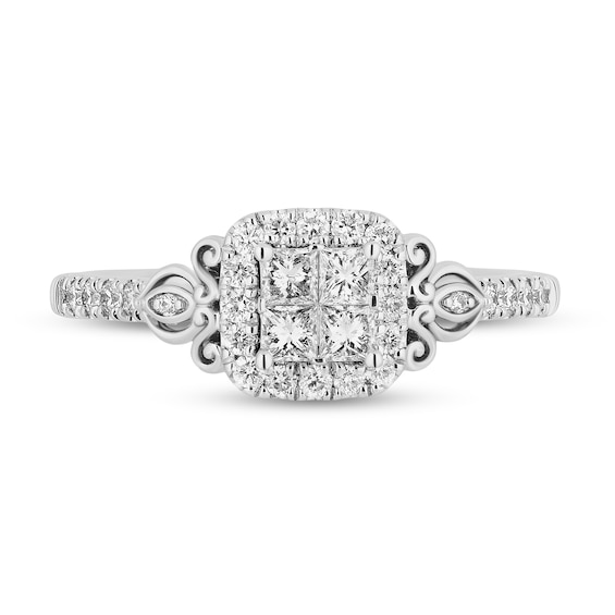 Enchanted Disney Cinderella 0.95 CT. T.W. Quad Princess-Cut Diamond Frame Engagement Ring in 14K White Gold