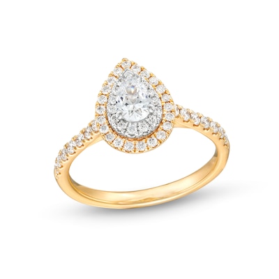 0.83 CT. T.W. Certified Pear-Shaped Double Frame Engagement Ring in 14K Two-Tone Gold (F/SI2)