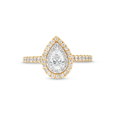 0.83 CT. T.W. Certified Pear-Shaped Double Frame Engagement Ring in 14K Two-Tone Gold (F/SI2)