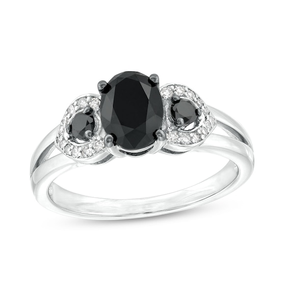 1.45 CT. T.W. Oval Black and White Diamond Engagement Ring in 10K White Gold