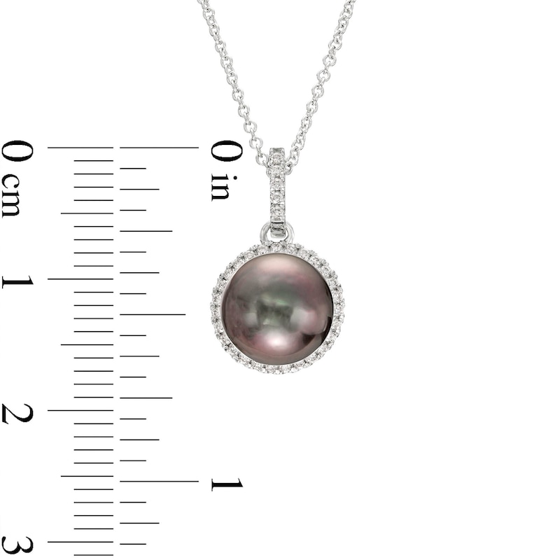 Black Tahitian Cultured Pearl and Diamond Accent Frame Pendant in 14K White Gold|Peoples Jewellers