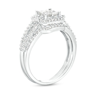 0.83 CT. T.W. Quad Princess-Cut Diamond Frame Split Shank Bridal Set in 10K White Gold (H/I1)