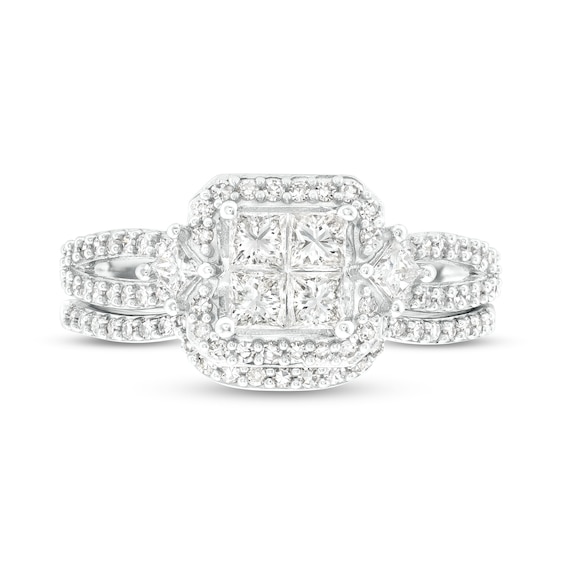 0.83 CT. T.W. Quad Princess-Cut Diamond Frame Split Shank Bridal Set in 10K White Gold (H/I1)