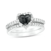 Thumbnail Image 0 of 1.02 CT. T.W. Heart-Shaped Black and White Diamond Frame Bridal Set in 10K White Gold