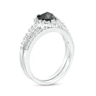 1.02 CT. T.W. Heart-Shaped Black and White Diamond Frame Bridal Set in 10K White Gold