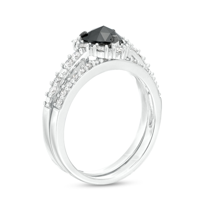 1.02 CT. T.W. Heart-Shaped Black and White Diamond Frame Bridal Set in 10K White Gold