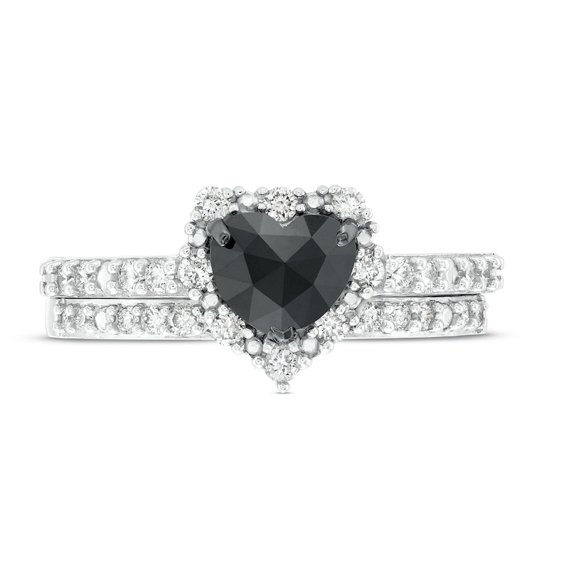 1.02 CT. T.W. Heart-Shaped Black and White Diamond Frame Bridal Set in 10K White Gold